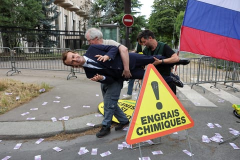 Macron wax statue stolen from museum then used at protest outside Russian Embassy
